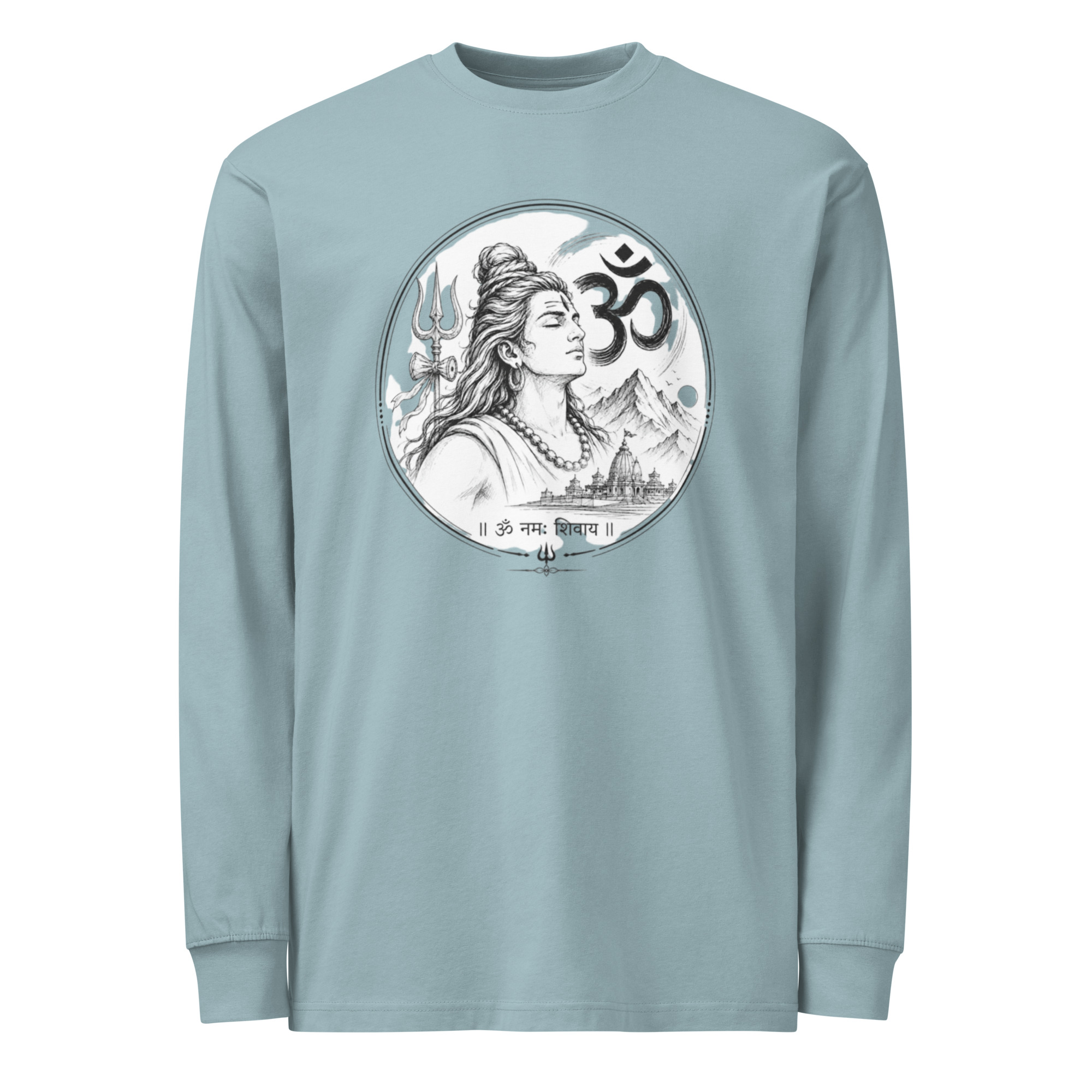 Sacred Shiva & Om Line Art Men's Heavyweight Long Sleeve T-Shirt - Image 3