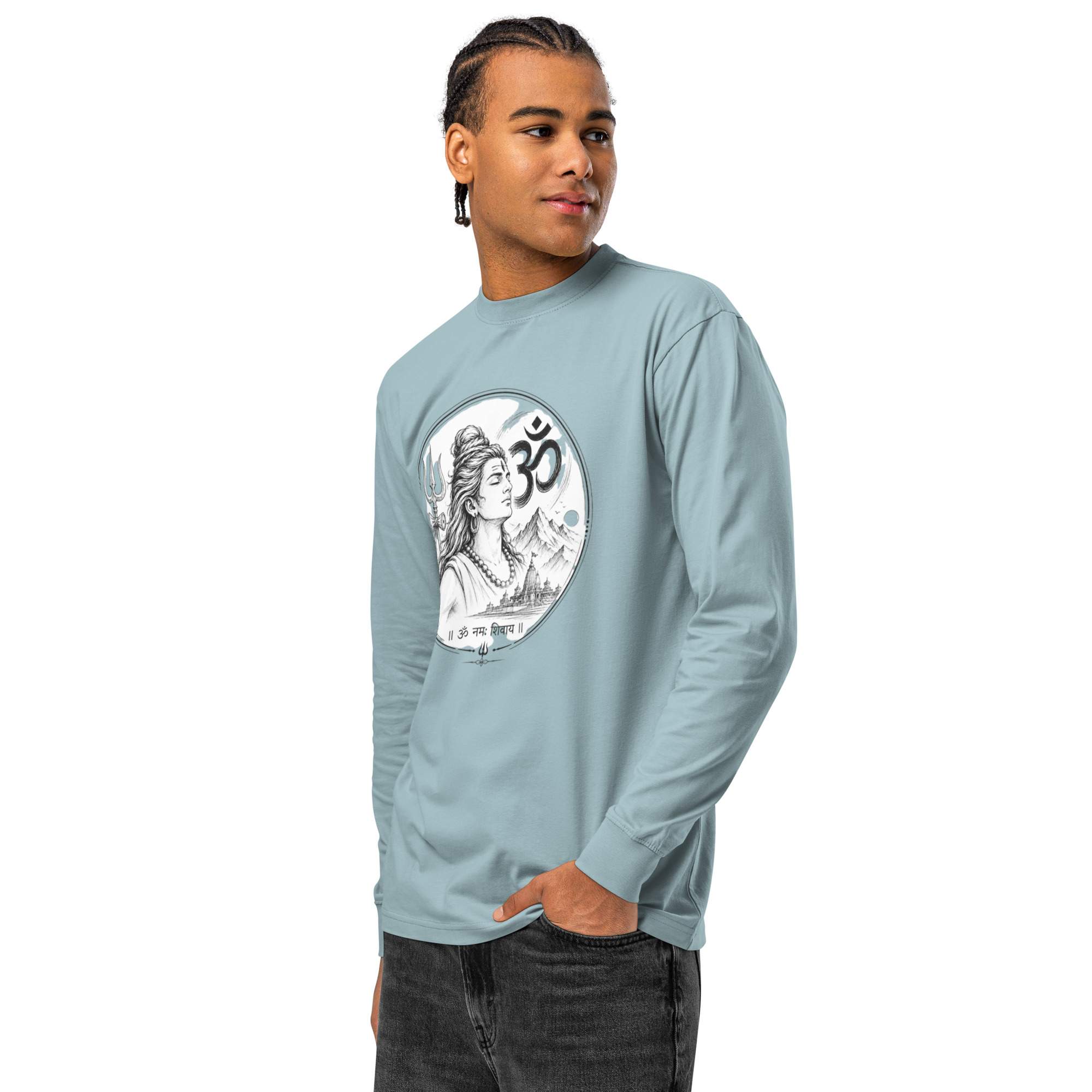 Sacred Shiva & Om Line Art Men's Heavyweight Long Sleeve T-Shirt - Image 16