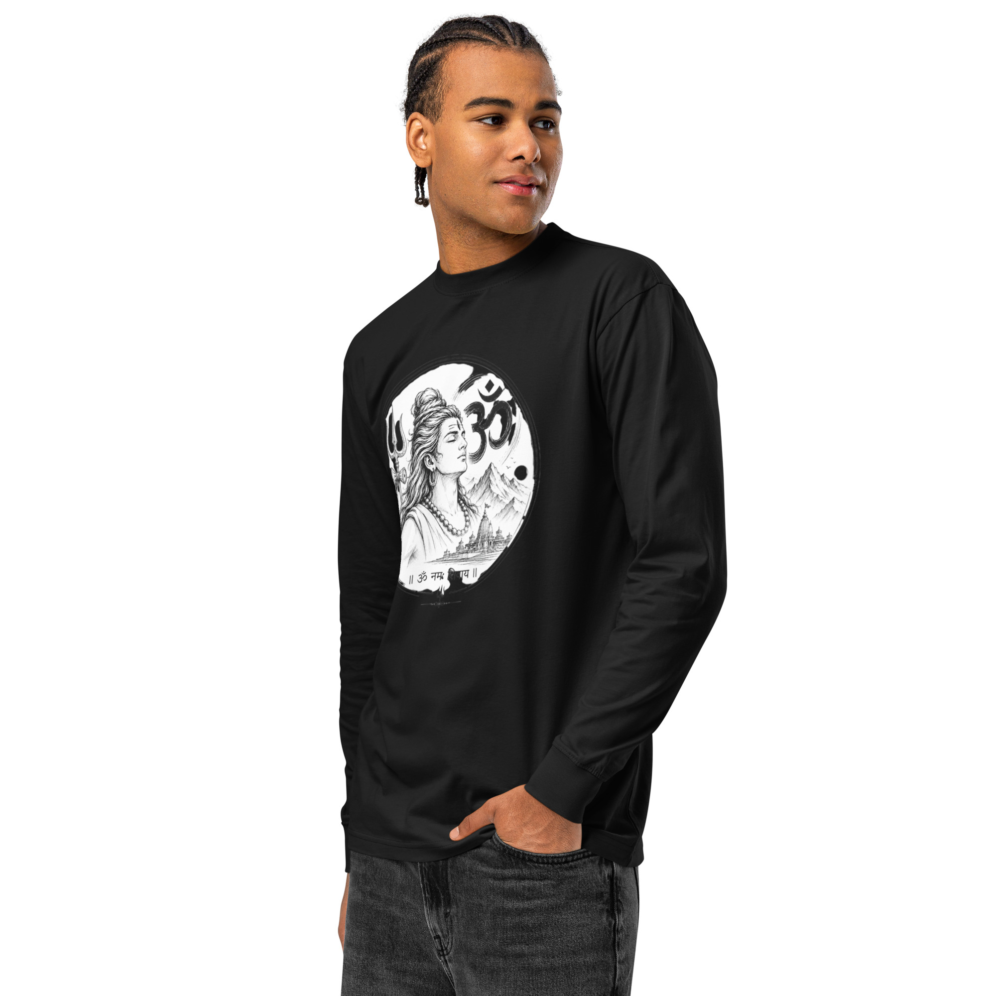 Sacred Shiva & Om Line Art Men's Heavyweight Long Sleeve T-Shirt - Image 15