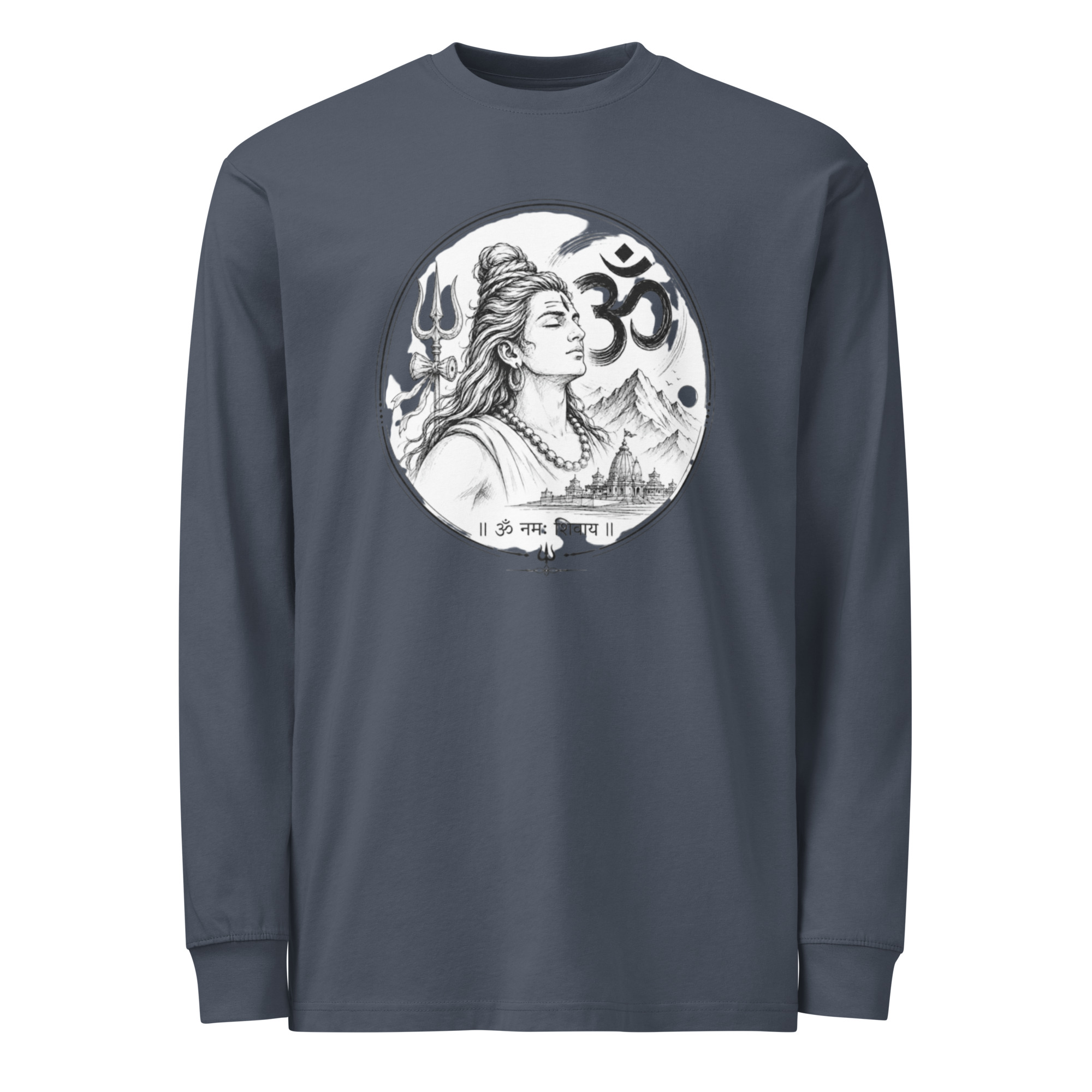 Sacred Shiva & Om Line Art Men's Heavyweight Long Sleeve T-Shirt - Image 2