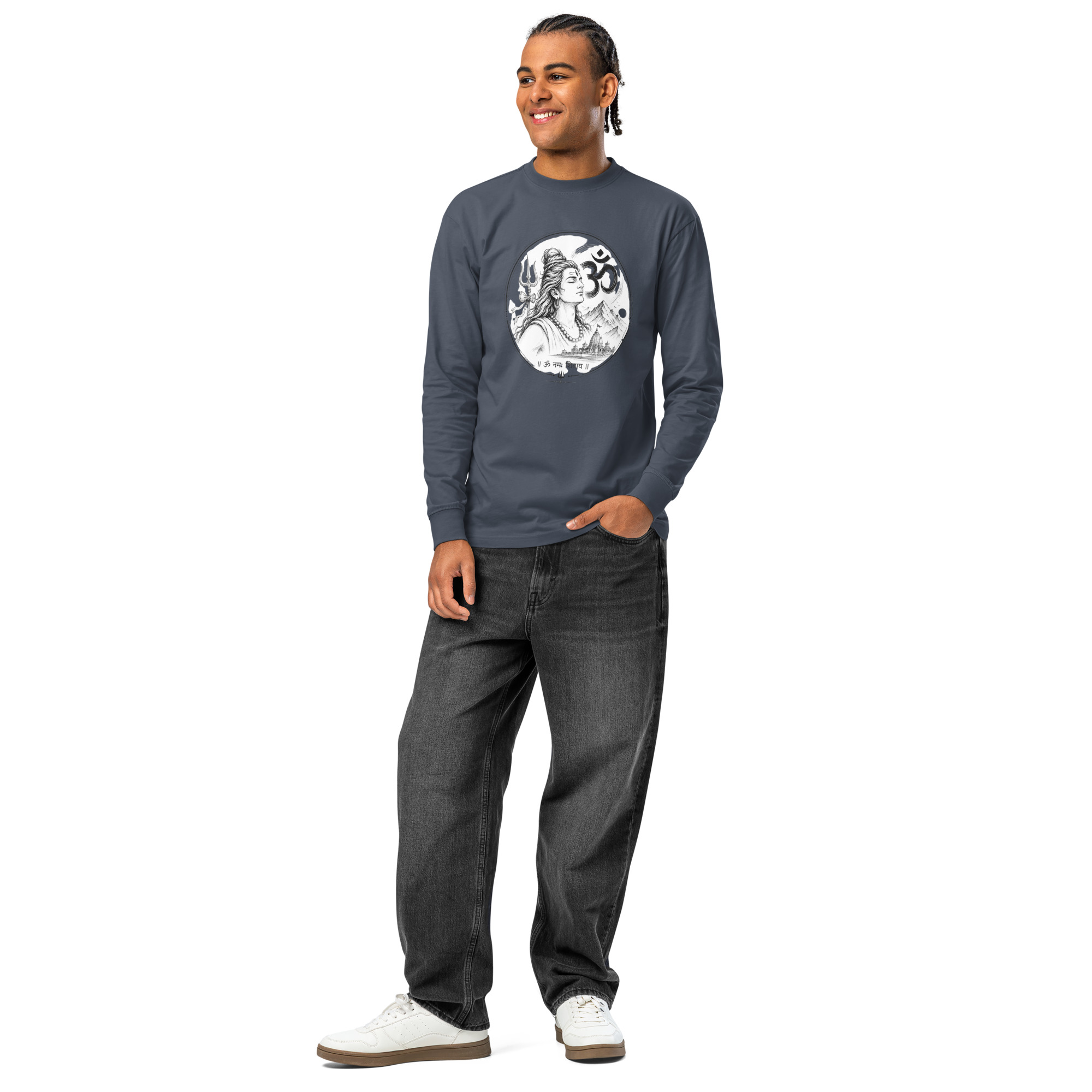 Sacred Shiva & Om Line Art Men's Heavyweight Long Sleeve T-Shirt - Image 14